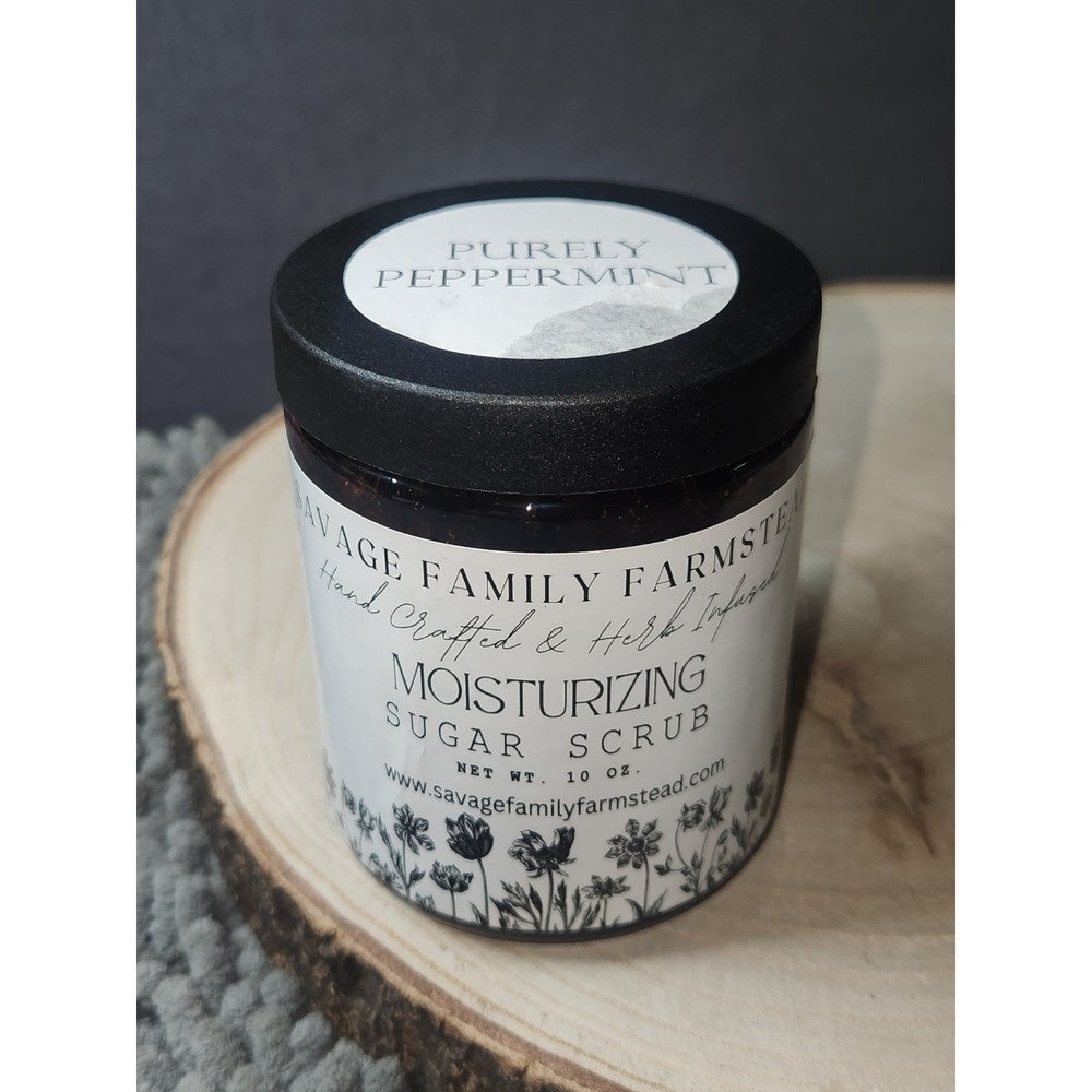 Savage Family Farmstead~ Moisturizing Sugar Scrub~Purely Peppermint‎ 10 Oz Jar